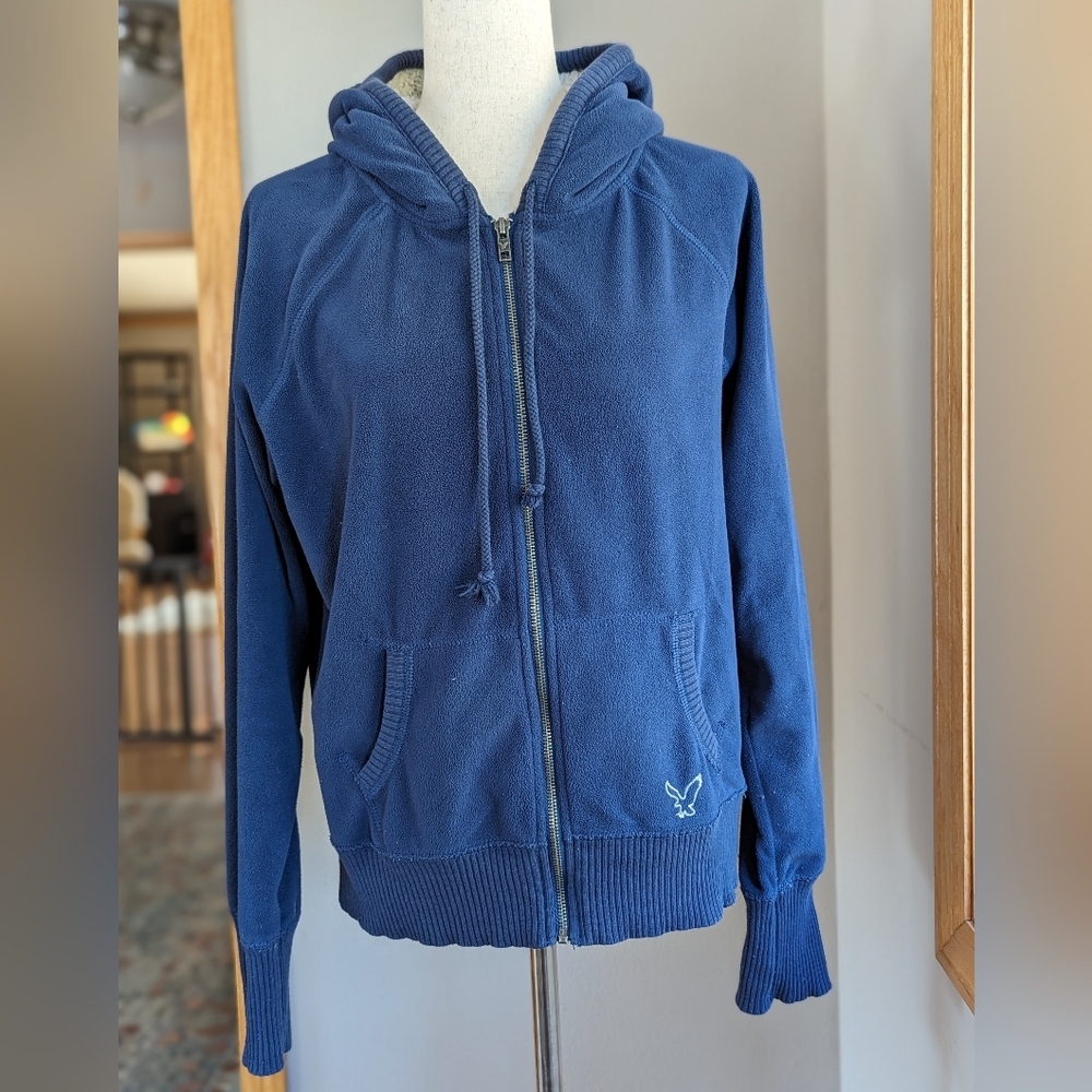AMERICAN EAGLE OUTFITTERS Blue Fleece Zip Sherpa Lined Hoodie Women's Size XL